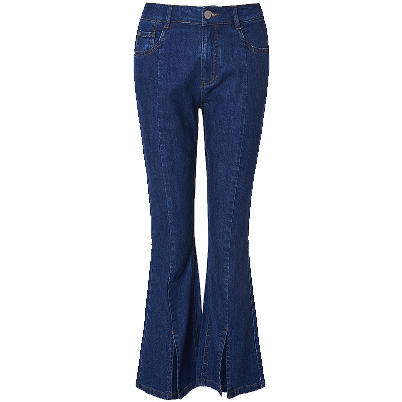 LIEDOW/蕾朵2019夏装新款高腰时尚喇叭牛仔长裤女开叉修身休闲裤