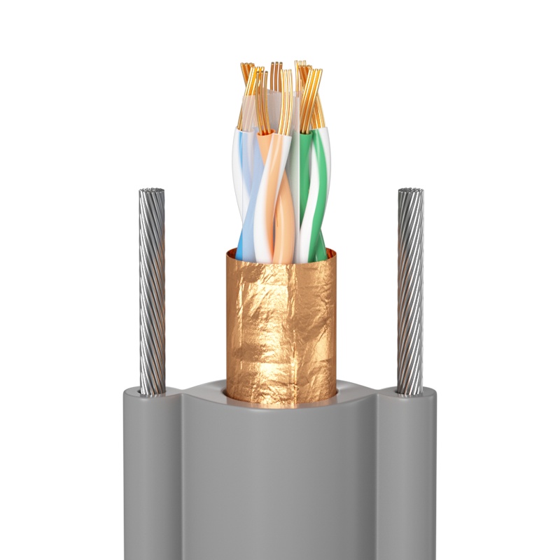 千天(QANTOP)电梯网线监控视频随行线单屏蔽双钢丝100米 六类千兆网络线8芯无氧铜 QT-DT007