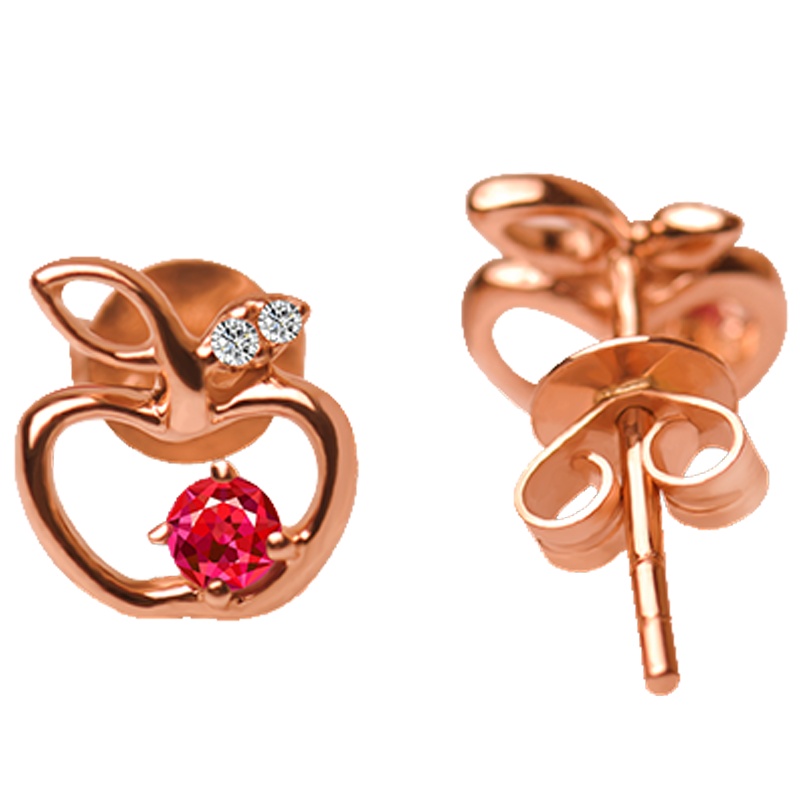 梦克拉 Mkela 18k金红宝石钻石耳钉 18k苹果乐园 玫瑰金彩宝耳坠 宝石耳饰 红宝石 鉴定证书