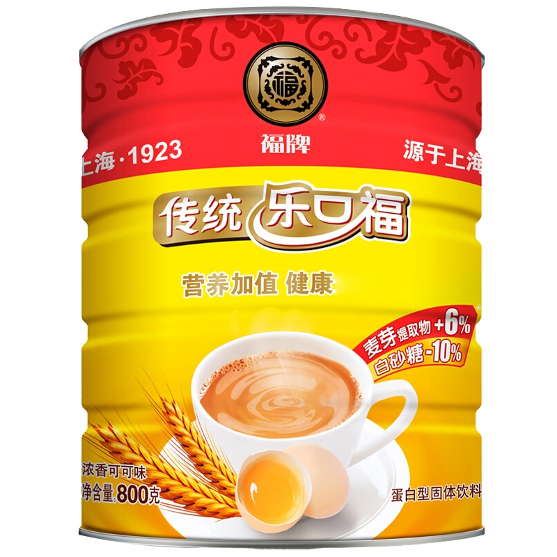 福牌 乐口福 老上海传统麦乳精 浓香可可味蛋白型固体饮料 罐装800g