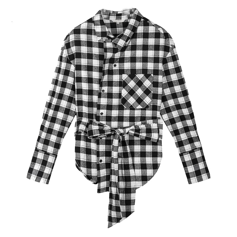 拉贝缇秋季衬衫韩版时尚百搭学生时尚宽松格子长袖潮衬衫60300187