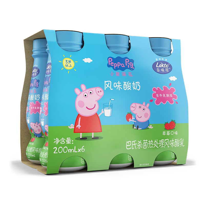 Lakto草莓口味乐味可小猪佩奇风味酸奶酸牛奶常温发酵乳200ml*6