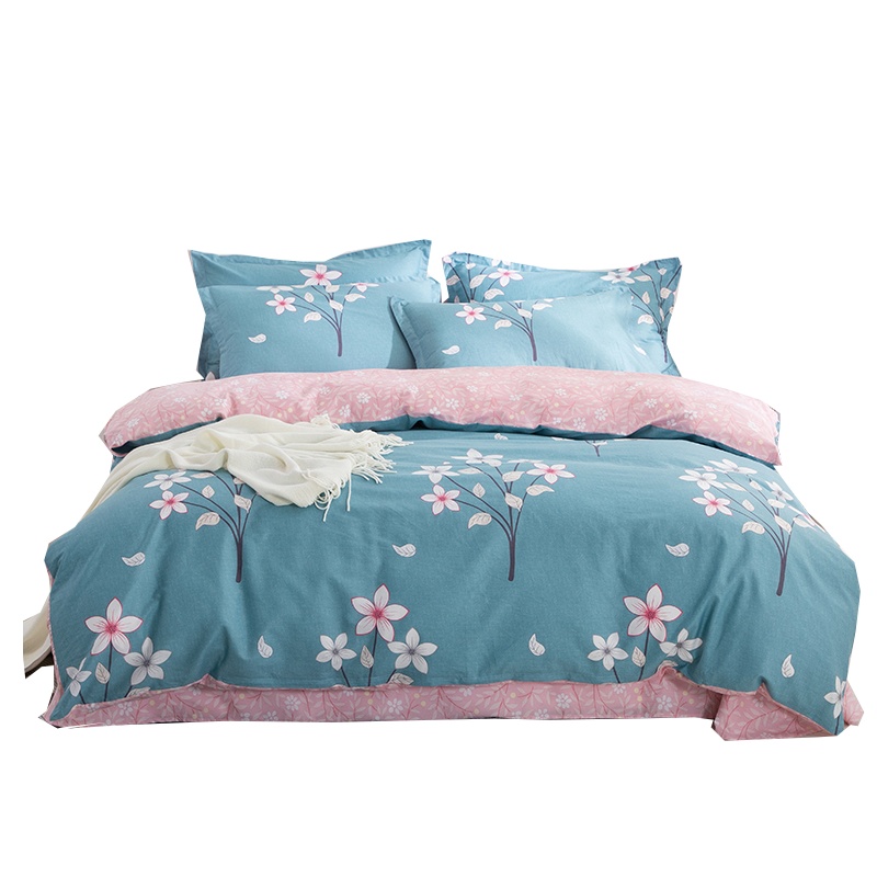 泰念Tai nian 全棉单被套春夏小清新套件单件被套斜纹条纹格子床单学生单人床单双人床单单件1.8m床