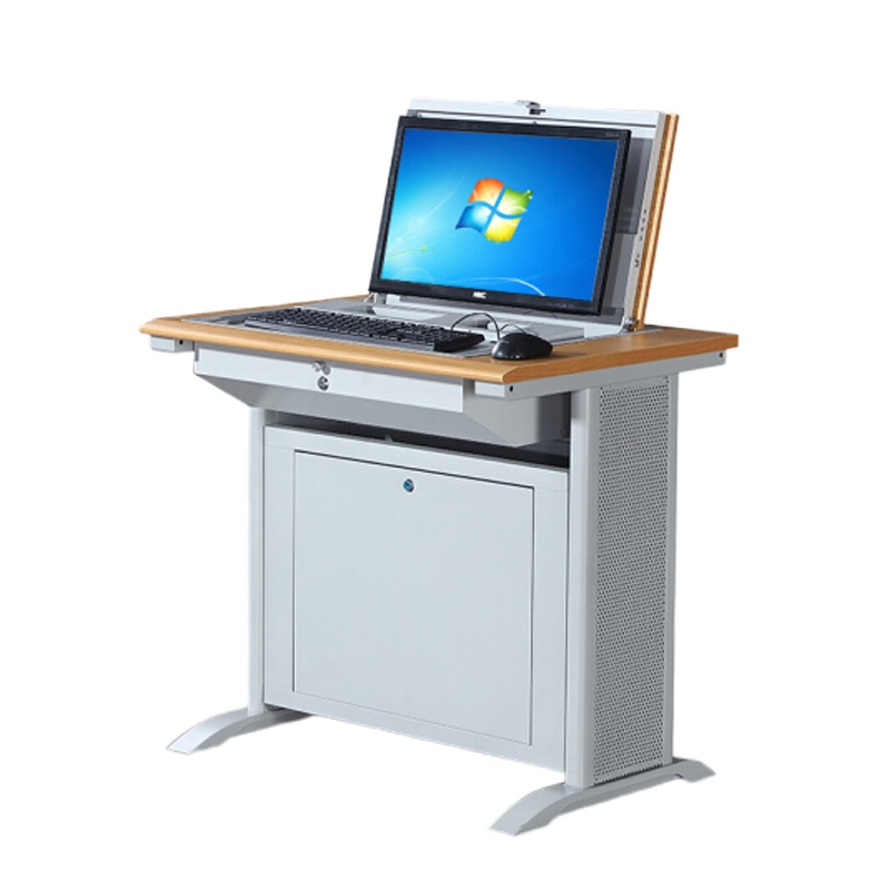 翻转电 脑 桌 半嵌入式隐 藏 桌多媒体电教室培 训 桌学校教室机房学生桌 黄榉色单人800*600*750mm
