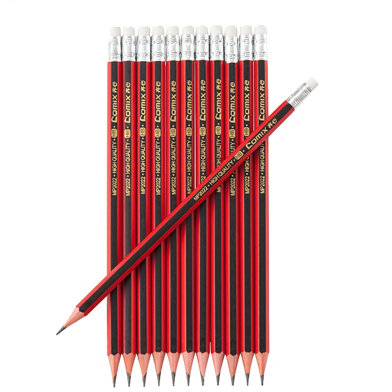 齐心(Comix)MP2022 HB六角木杆铅笔带橡皮 12支/盒 3盒装考试铅笔 素描铅笔 学生铅笔 绘画铅笔 办公