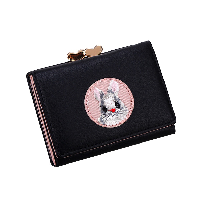 2019新款清新动物布贴零钱夹简约多卡位短款女士钱包