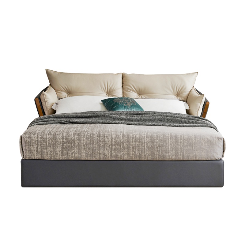 恒享家 床 简约现代真皮羽绒软床头层牛皮北欧卧室双人床1.8轻奢主卧婚床 PC016