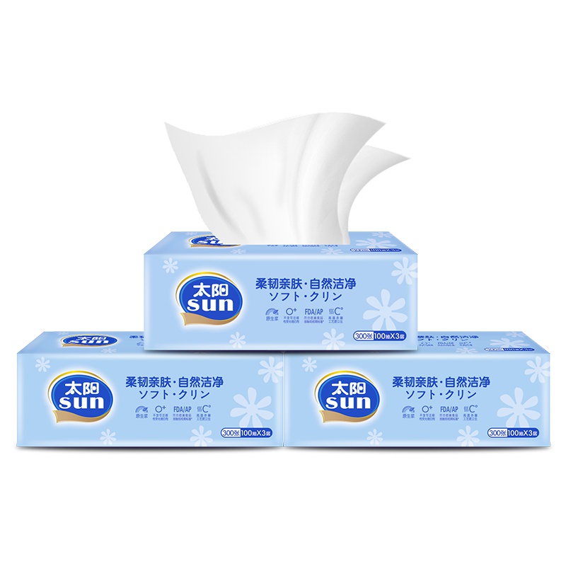 太阳 100抽3层3包无香系列软抽抽纸卫生纸面巾纸餐巾纸纸巾擦手纸