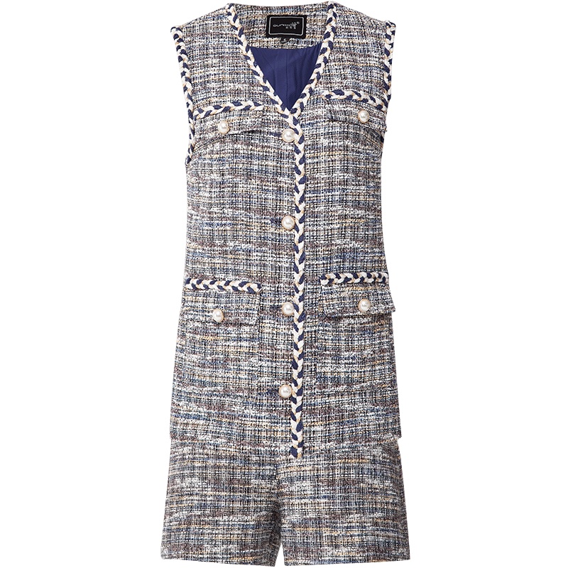 欧昵雪冬季编织名媛小香风时尚套装女无袖马甲短裤两件套