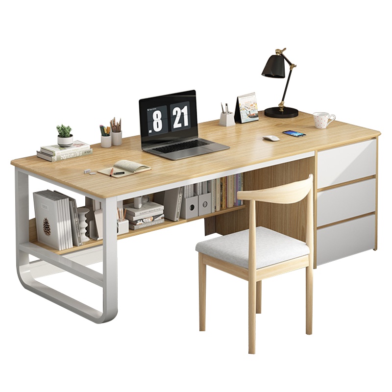 电脑桌台式电脑桌台式家用办公现代简约书桌椅子一套卧室学生学习桌带抽屉 140cm橡木色