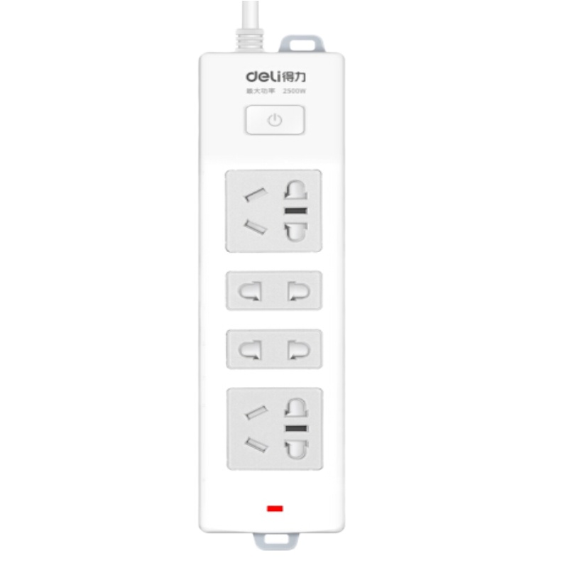 得力 延长线插座 家用办公 宿舍长线插排 接线板 多功能电源插座 6插位2米长 18247-02