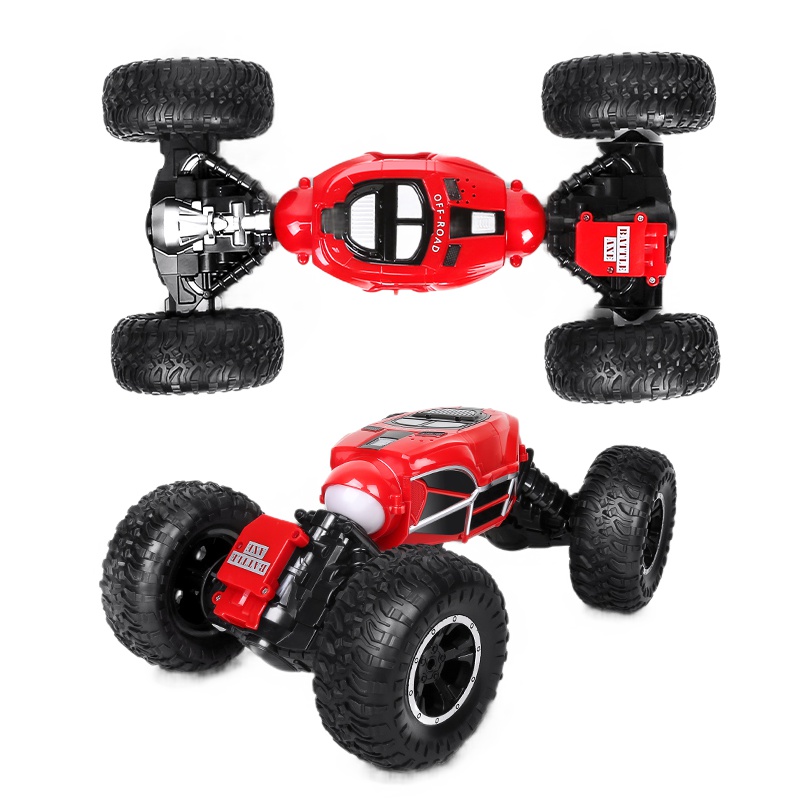 勾勾手遥控汽车扭变攀爬车特大号儿童玩具男孩四驱越野车一键变形电池玩具 特大号扭变攀爬车40CM-红色 单电20分钟