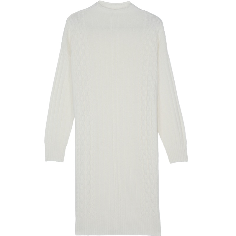 金菊女装冬季新款女士纯羊毛连衣裙毛衣宽松显瘦羊毛衫女半高领针织衫绞花套头中长款毛衣