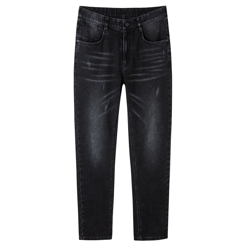 才子男装刺绣牛仔裤男2020秋冬季新款修身弹力水洗黑灰色复古长裤_1