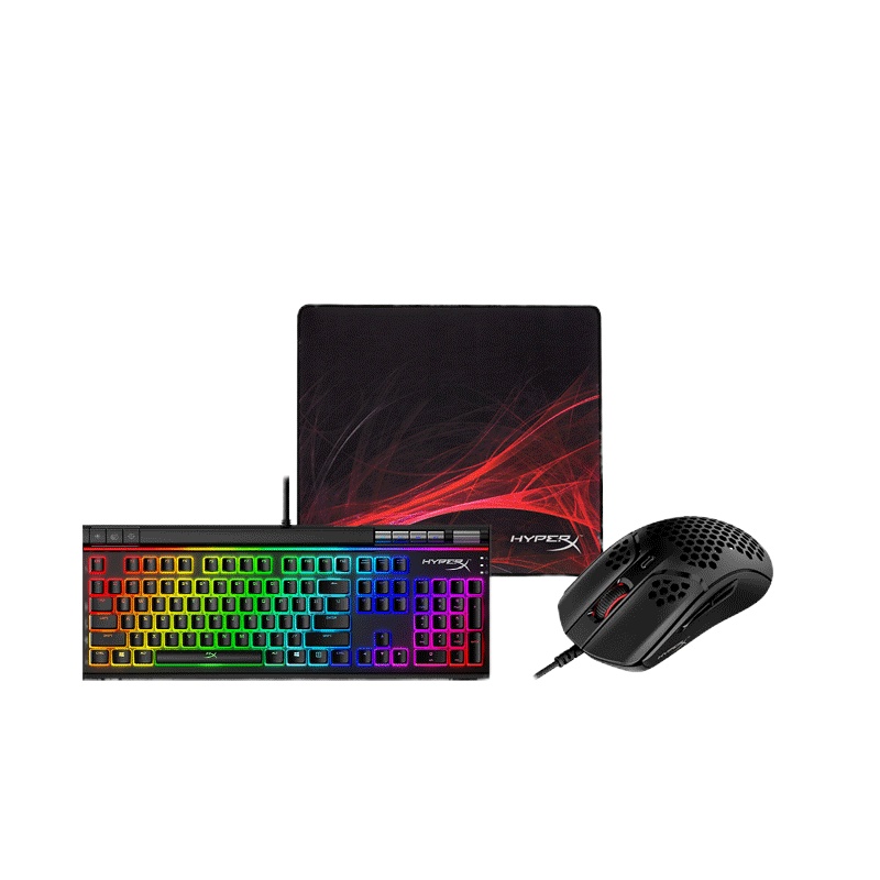 极度未知(HyperX)阿洛伊精英版2代机械键盘红轴RGB灯光104键+旋火鼠标+复仇之焰游戏鼠标垫中号