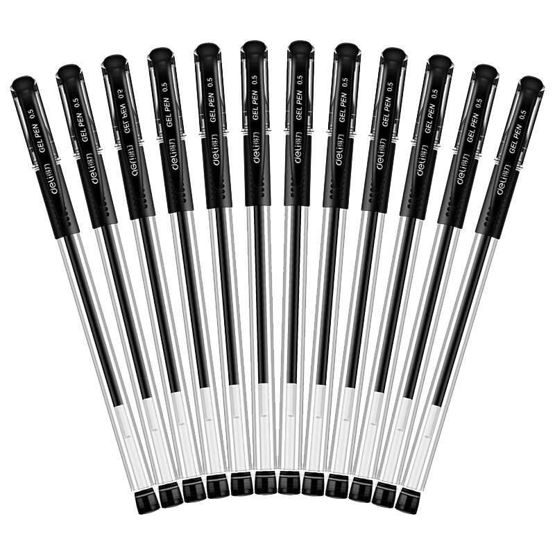 得力(deli)6600经典办公中性笔12支/盒0.5mm黑色签字笔水笔公用品文具笔