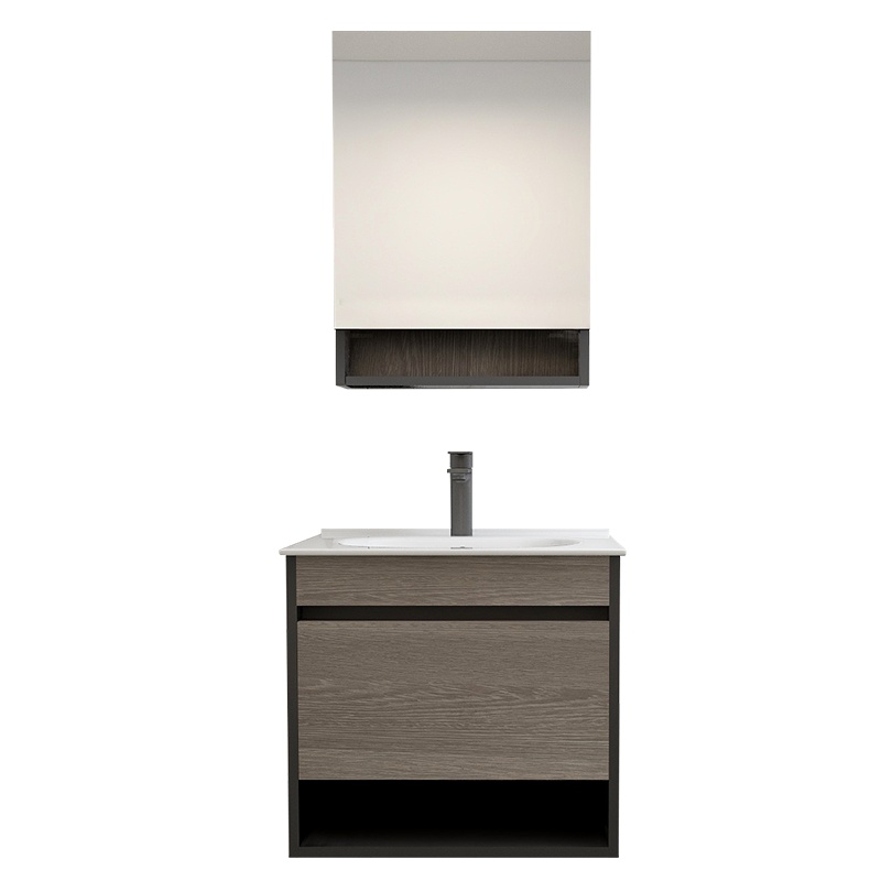 安华卫浴（ANNWA）简约欧式实木卫生间洗漱台洗脸盆生态实木浴室柜组合 60cm莫兰迪灰【高清镜柜+收纳大抽屉N260-