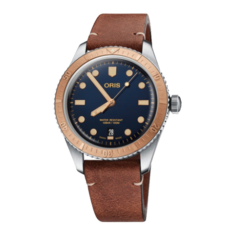 ORIS豪利时瑞士手表潜水系列65复刻版铜刻度圈蓝盘皮带自动机械男士手表73377074355LS