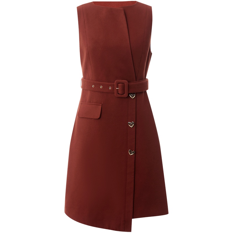 OUNIXUE欧昵雪 | [可拆卸腰带背心裙]秋冬季优雅无袖毛呢显瘦不规则连衣裙女