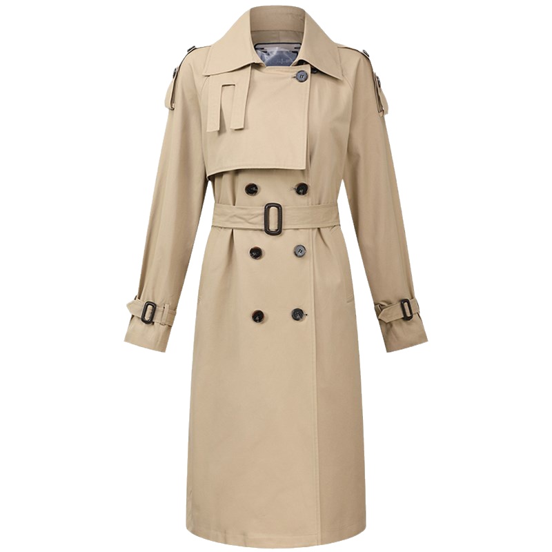 爱号风衣女2021年春秋新款英伦风气质宽松收腰过膝双排扣休闲外套