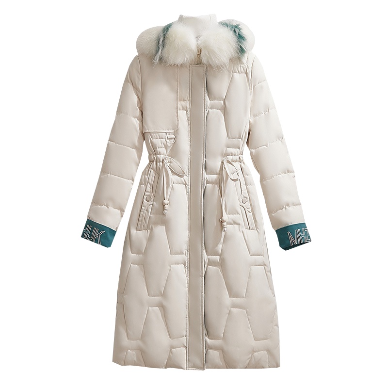 简妮薇(JIANNIWEI)秋冬季中长款羽绒服女2019新款韩版个性口袋大毛领时尚彩毛大码加绒加厚羽绒服外套女士