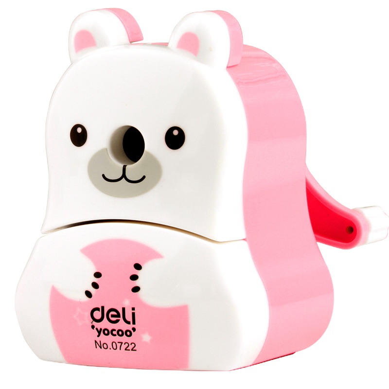 得力deli0722北极熊削笔机转笔刀卷笔刀削笔器手摇多功能学生用手动刨笔机铅笔刀粉色
