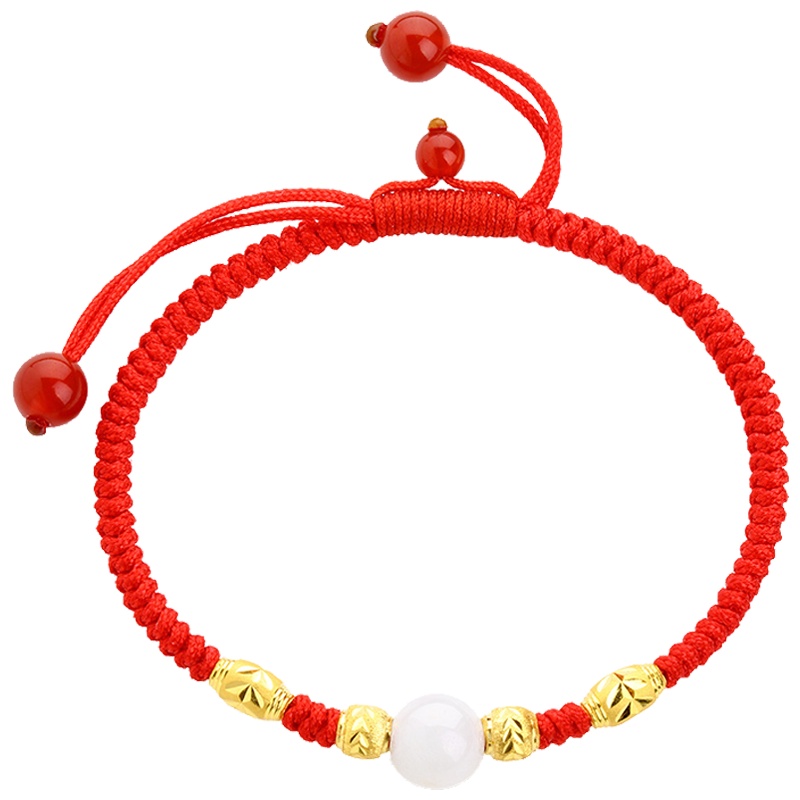 佐喜佑福 足金红绳手链女本命年路路通黄金首饰品 总金重约0.76g ZXNLYFC109d