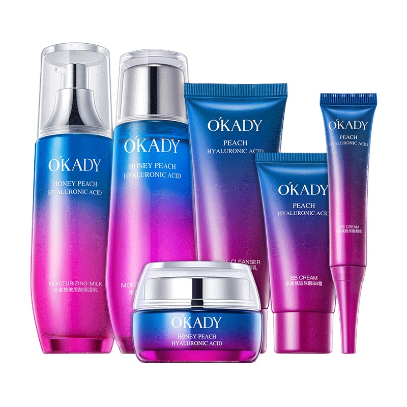 欧佩(OKADY)水蜜桃玻尿酸补水6件套 护肤套装礼盒