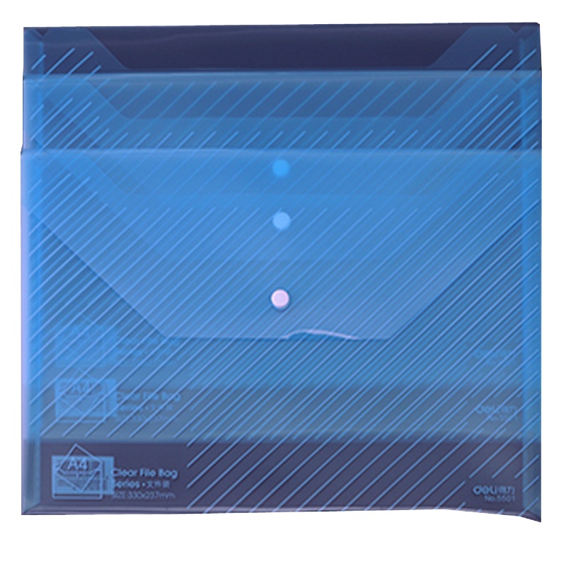 得力(deli) 5501 A4加厚文件袋 透明按扣资料袋 防水档案袋公文袋蓝色 10只/包