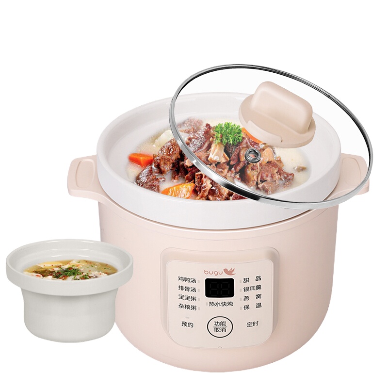 布谷(BUGU)电炖盅隔水炖迷你煲汤锅陶瓷炖盅养生锅1L BG-S1