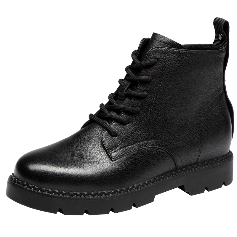 红蜻蜓马丁靴女英伦风高帮女鞋秋季新款真皮厚底黑色帅气短靴