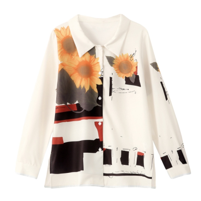 晗亦然复古向日葵油画衬衫女设计感小众长袖女上衣春衬衣2021新款9297