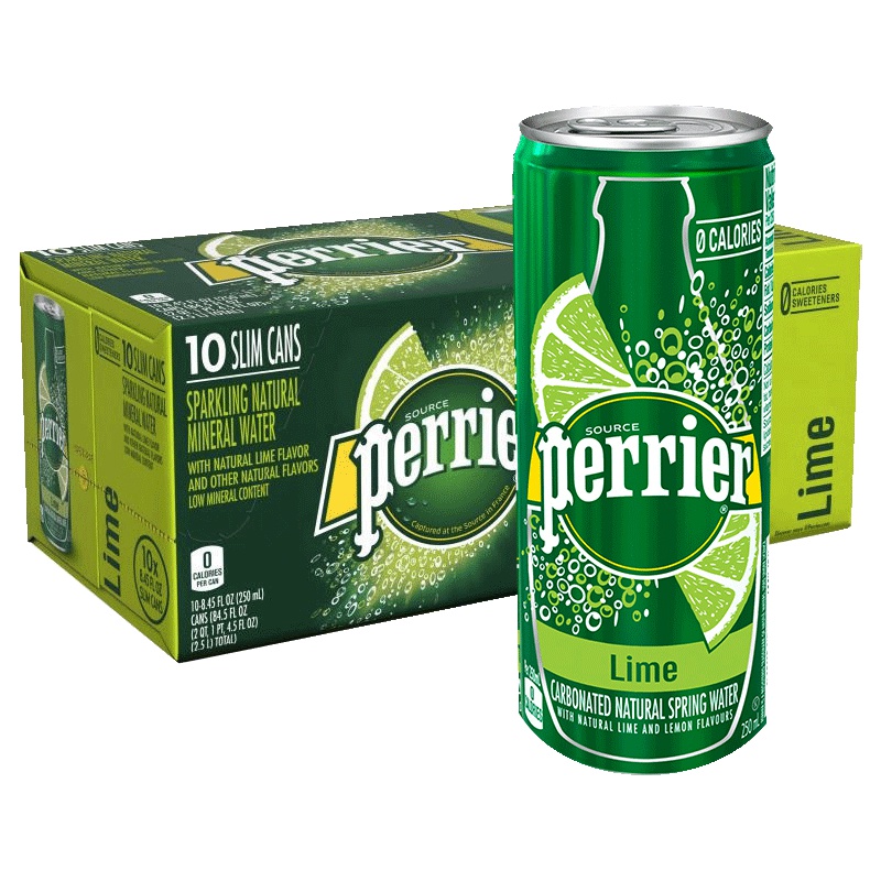 [罐装易携带]巴黎水(Perrier)天然气泡矿泉水(青柠味)250ml*30罐/箱 进口饮用水 法国进口