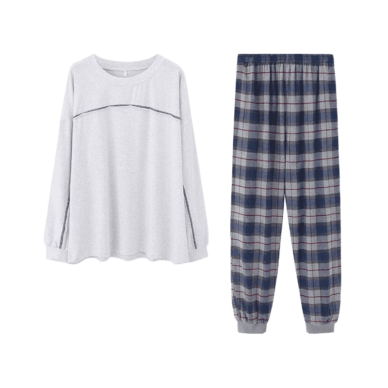 安之伴针织纯棉休闲简约素色秋季长袖男士套装