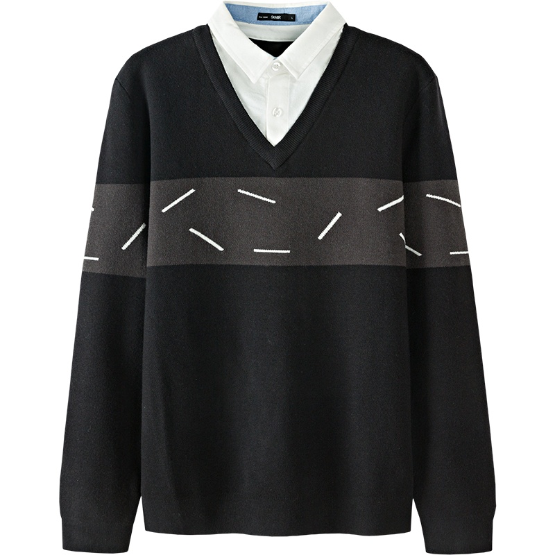 Semir森马毛衣男冬季2019潮流日系假两件针织毛衫男士个性青少年线衣