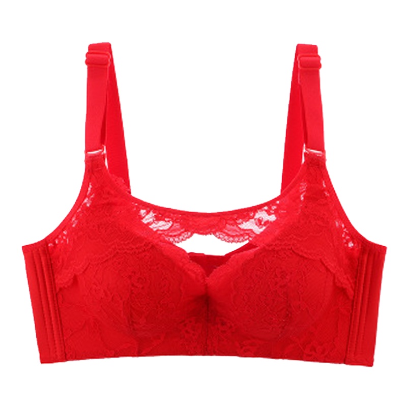 MNMU法国蕾丝抹胸文胸平胸显大无钢圈馒头杯小胸罩本命年大红结婚内衣聚拢加厚6CM文胸套装抹胸内衣