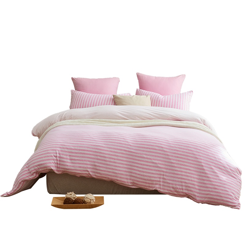 无印良品 绿野山谷 简约条纹 枕套被罩床罩 纯棉四件套T1405