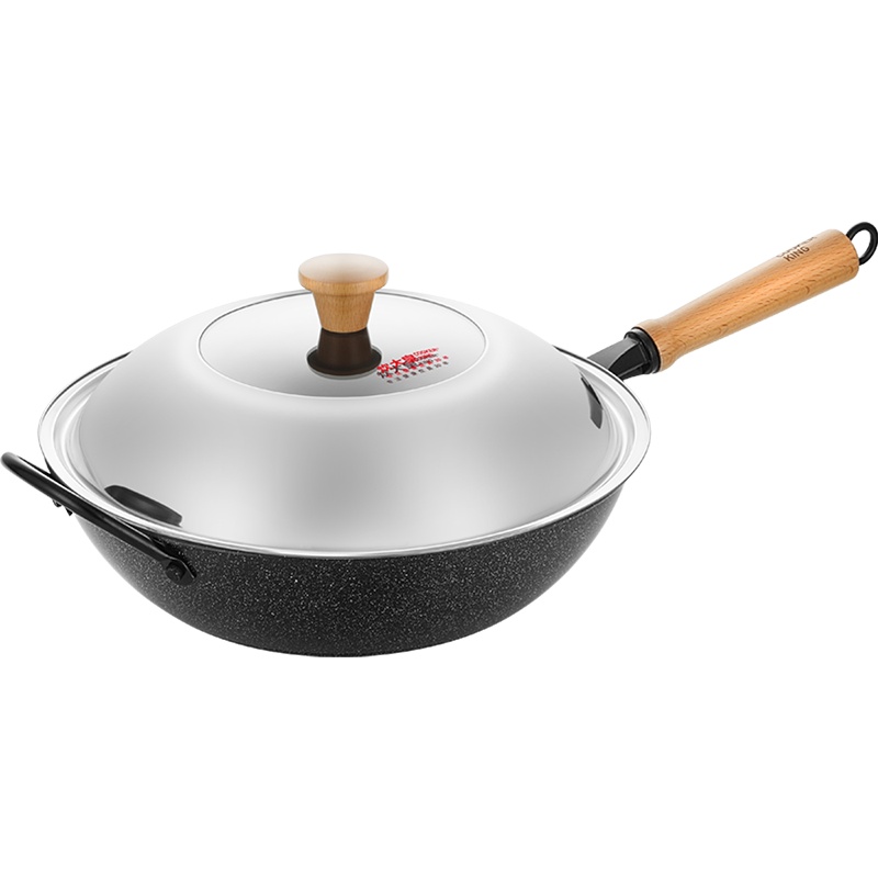 炊大皇(COOKER KING)陨铁士精铁炒锅34cm(带盖)老铁锅无涂层炒菜锅 家用 燃气电磁炉通用 CG34YT