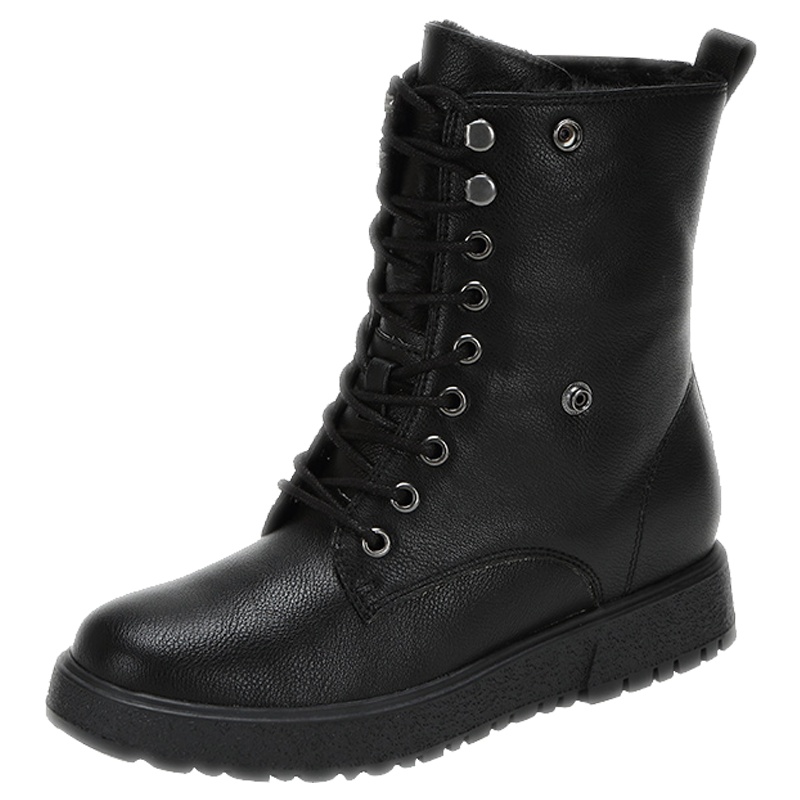 达芙妮马丁靴冬新款翻折加绒系带平底休闲女短靴