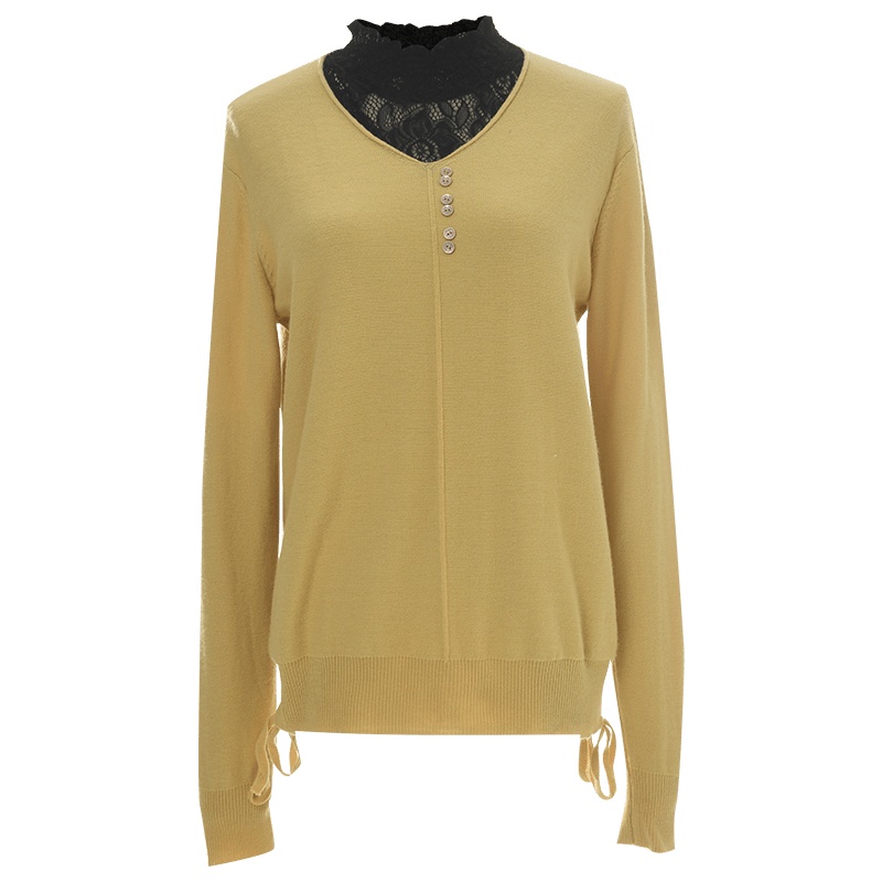 欧昵雪秋冬蕾丝拼接半高领套头毛衣女长袖针织衫上衣