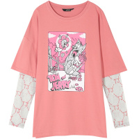 【猫和老鼠联名】妖精的口袋印花假两件T恤2020夏新款女长袖上衣