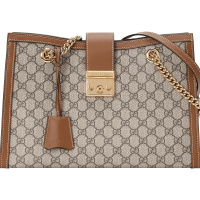 预订 GUCCI 古驰 PADLOCK TOTE 单肩包 斜挎包 手提包中号 锁扣老花拼棕边479197金扣