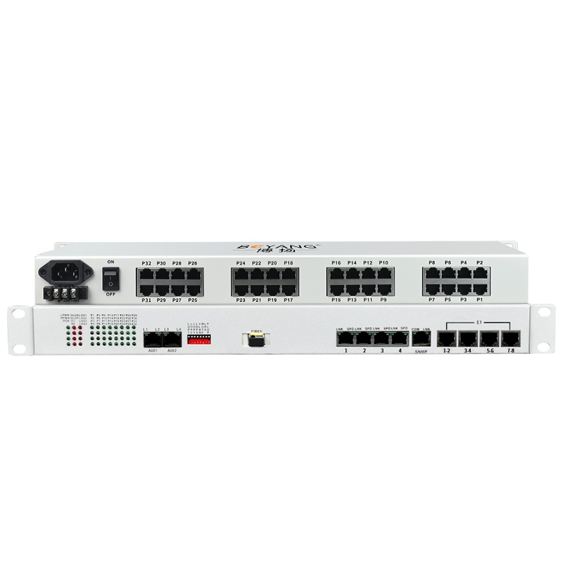 博扬 综合业务电话光端机 8路E1+32路电话+4路千兆共享以太网单纤机架式 1对价BY-8E1-32P4GE-60km