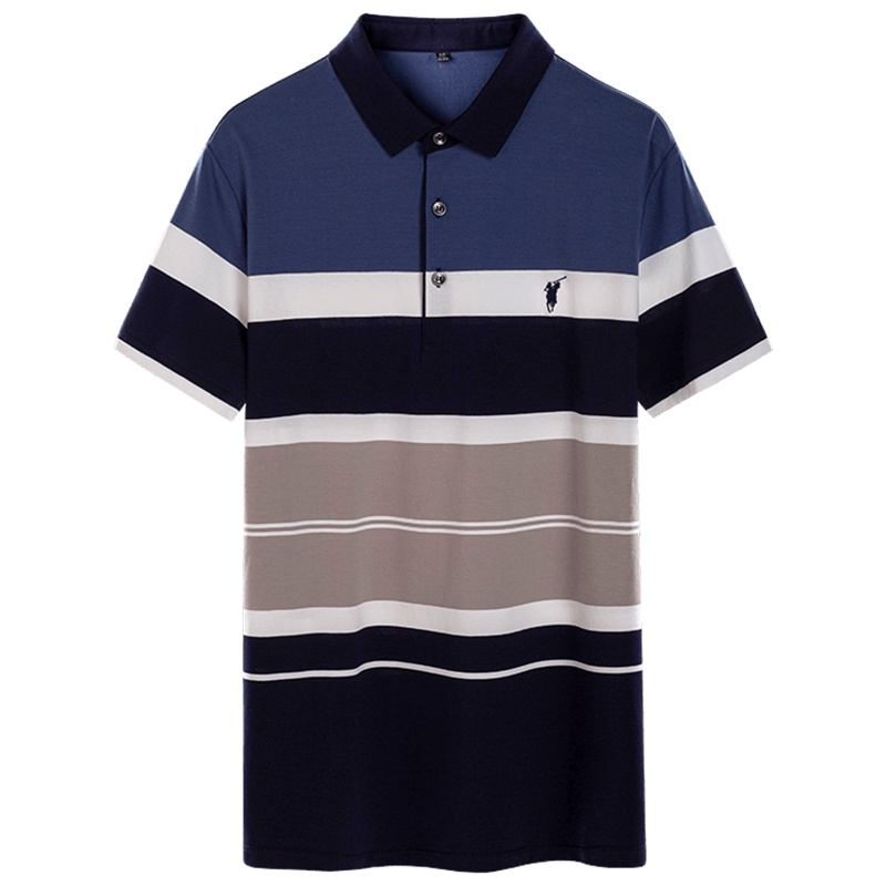 [买1送1]传奇保罗男士2021夏季新款上衣时尚休闲商务条纹翻领短袖polo衫