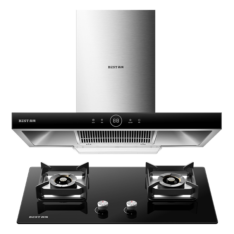 华帝 百得(BEST) 顶吸式油烟机 自动清洗 大吸力 台嵌两用 钢化玻璃 液化气 E112+QE52