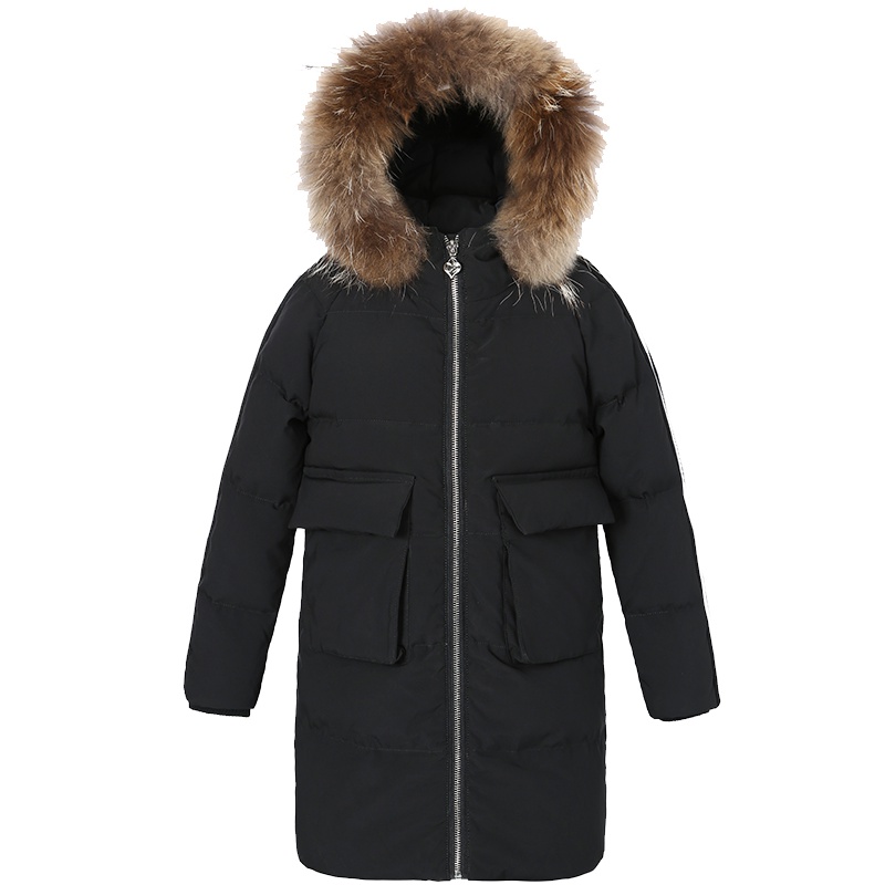 鸭鸭中长款儿童白鸭绒拉链衫外套连帽加厚韩版女羽绒服Y-G373103