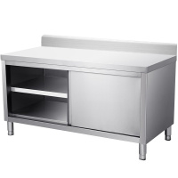 德玛仕不锈钢工作台 单通打荷台 商用储物柜 操作台 切菜桌子 1500x700x800mm 304单通带靠背
