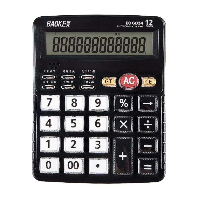 宝克(BAOKE)EC6834 12位显示语音桌面计算器 黑色 1个
