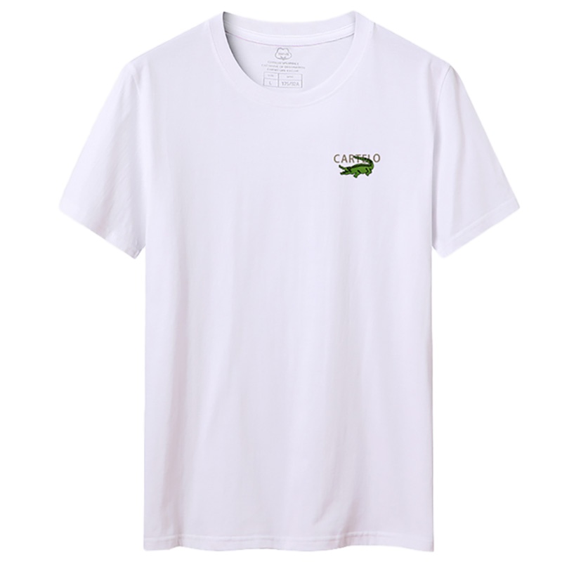 卡帝乐鳄鱼(100%棉) 夏季新款男士短袖白色T恤小鳄鱼印花圆领时尚百搭