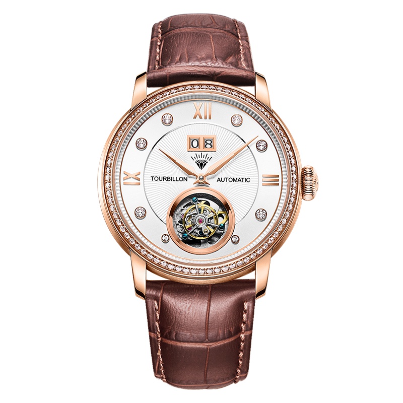 钻石牌(DIAMOND)手表男士陀飞轮尊贵商务鳄鱼皮带自动机械表TB003机械表男